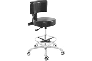 Nazalus Rolling Stool Adjustable Drafting Chair, Heavy Duty Metal Base with Back Support Foot Rest, for Office Home Shop Kitchen Beauty.