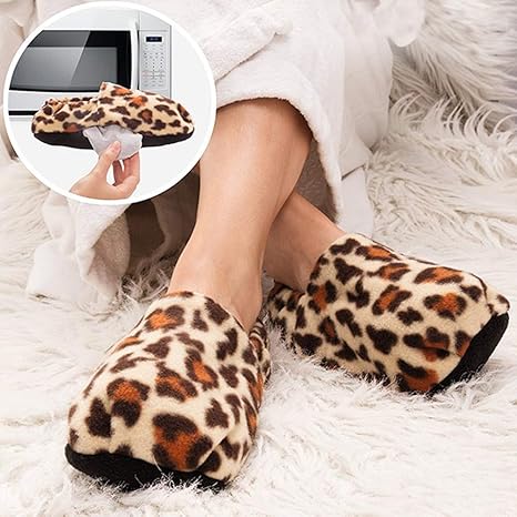 InnovaGoods IG114444 - Zapatillas de casa calentables en microondas, color leopardo