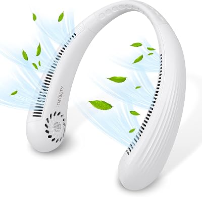 LYMYBETY Portable Neck Fan, 3000 mAh, Bladeless, 3 Speeds, White