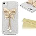 Ipod Case,I Touch Case,Touch 5 Case - Mavis's Diary New 3d Handmade Luxury Crystal Bow Bling White Case Cover Hard for Ipod Touch 5 5th Generation with Soft Clean Cloth (Bow)