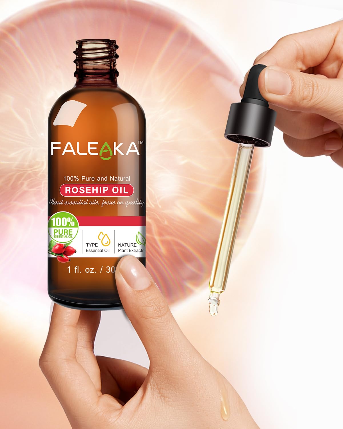 FALEAKA Rosehip Oil Rosehip Essential Oil for Face100% Pure Organic Rosehip Seed Oil Virgin Cold-Pressed Anti Ageing&Anti Wrinkle Serum Rosehip Oil Fast-Absorbing Portable Non-Allergenic (1oz)