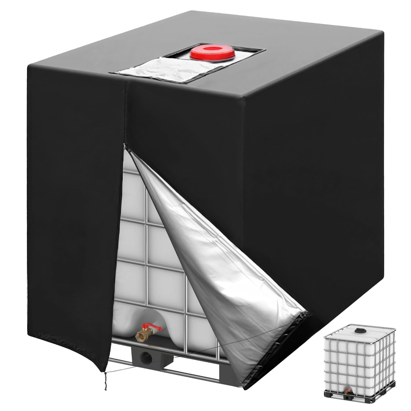 Varku IBC Tote Cover, Water Tank Protection Cover, Waterproof 210D Oxford Cloth IBC Tank Cover, Black Tarpaulin Sunshade for Outdoor 1000 L IBC Rainwater Tank, 39.4×47.2×45.7"
