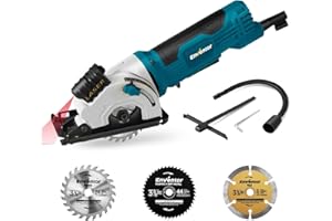 ENVENTOR Mini Circular Saw, 4.8A Electric Circular Saw Corded with Laser Guide, 4000RPM, 3 Saw Blades 3-3/8" Max Cutting Depth 1-1/16", Compact Hand Saw for Wood, Soft Metal, Tile, Plastic (Blue)