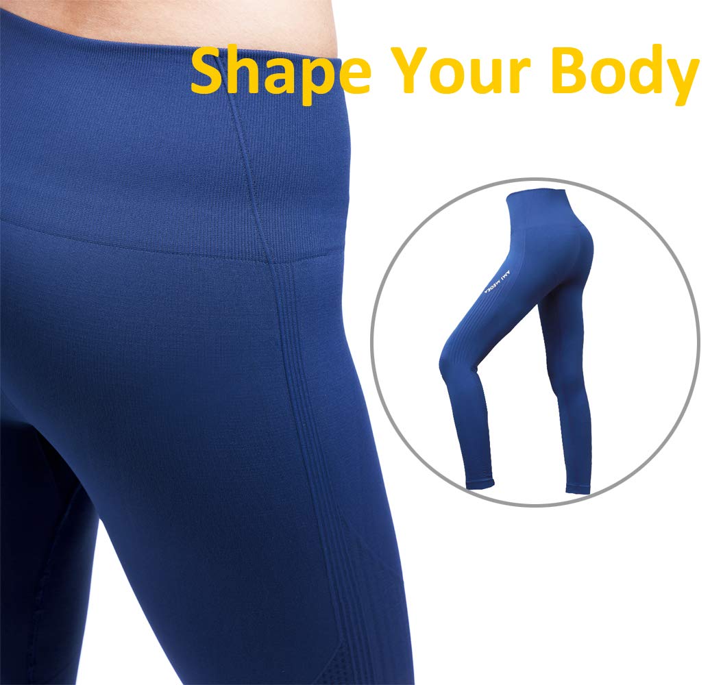TINLUNG High Waist Yoga Pants with Tummy Control, Sport Women Leggings with Seamless Mesh Panels Butt Lifting Workout Leggings Blue L