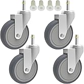 RILIDRI 5-Inch Swivel Caster Wheels, 7/16-Inch Stem Diameter Rubber Wheel, Heavy Duty TPR Thermoplastic Rubber Replacement Wheels, 225-lb per Wheel- 4 Pack