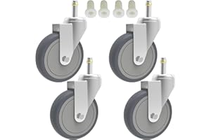 RILIDRI 5-Inch Swivel Caster Wheels, 7/16-Inch Stem Diameter Rubber Wheel, Heavy Duty TPR Thermoplastic Rubber Replacement Wheels, 225-lb per Wheel- 4 Pack