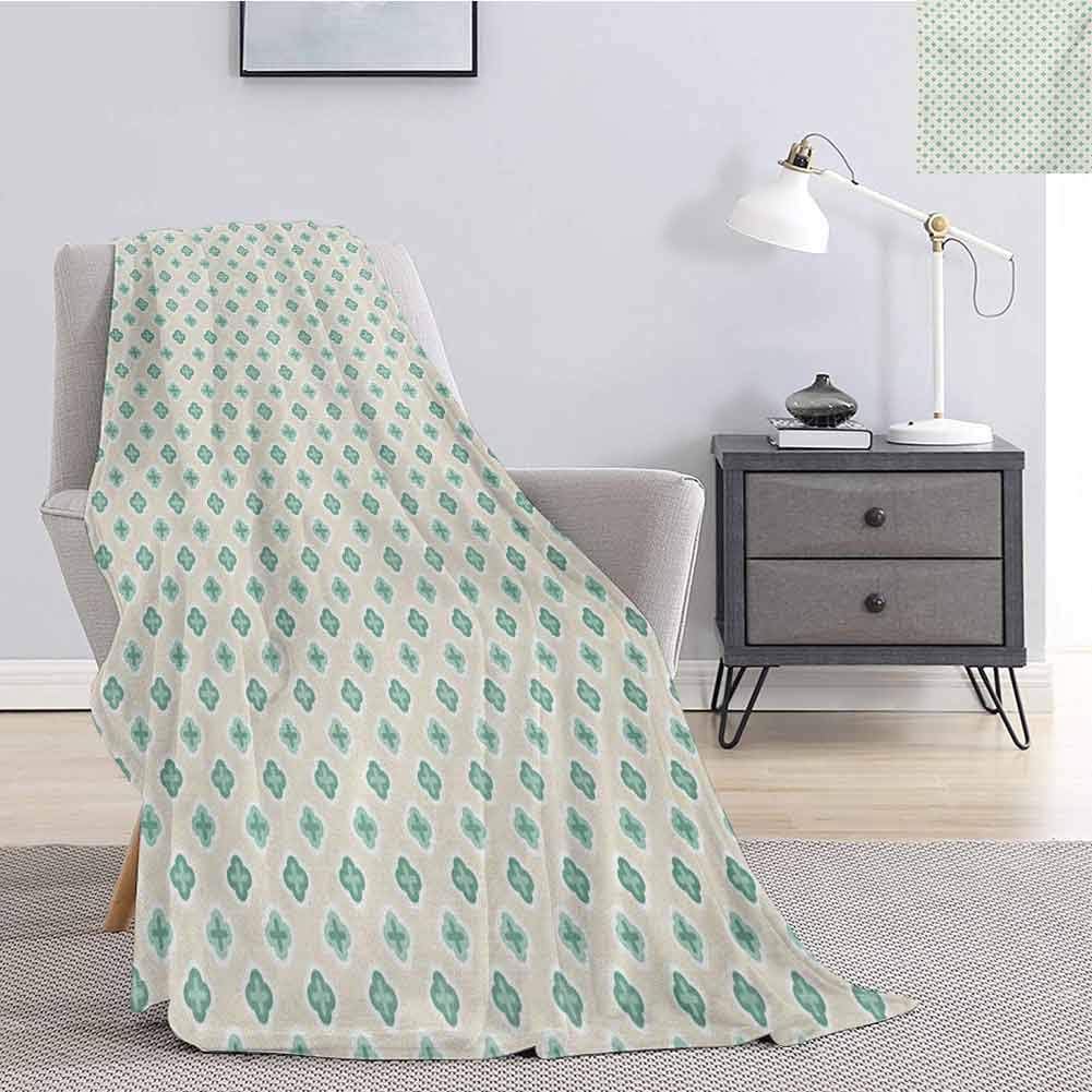 Luoiaax Turquoise Fuzzy Blankets King Size Retro Cross Pattern Abstract Geometric Plus Figure Oval Frame Design Vintage Fluffy Decorative Blanket for Couch W60 x L80 Inch Ivory Seafoam