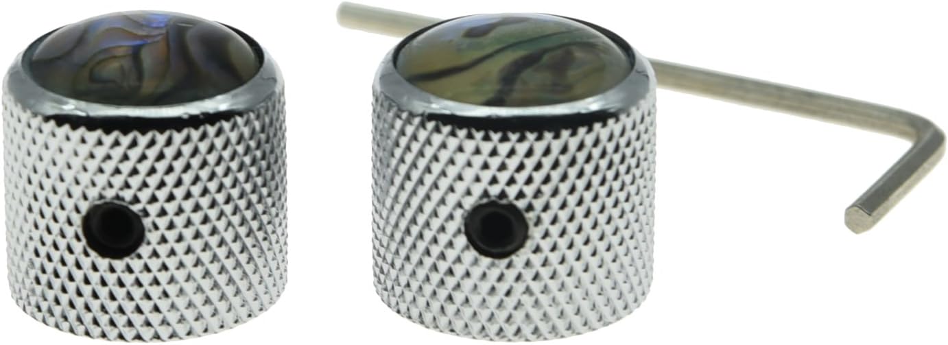 KAISH Chrome Set of 2 Abalone Top Guitar Knobs Dome Knobs Bass Knob with Set Screw for Tele/Telecaster, 6.1mm x 18.5mm - Image 4