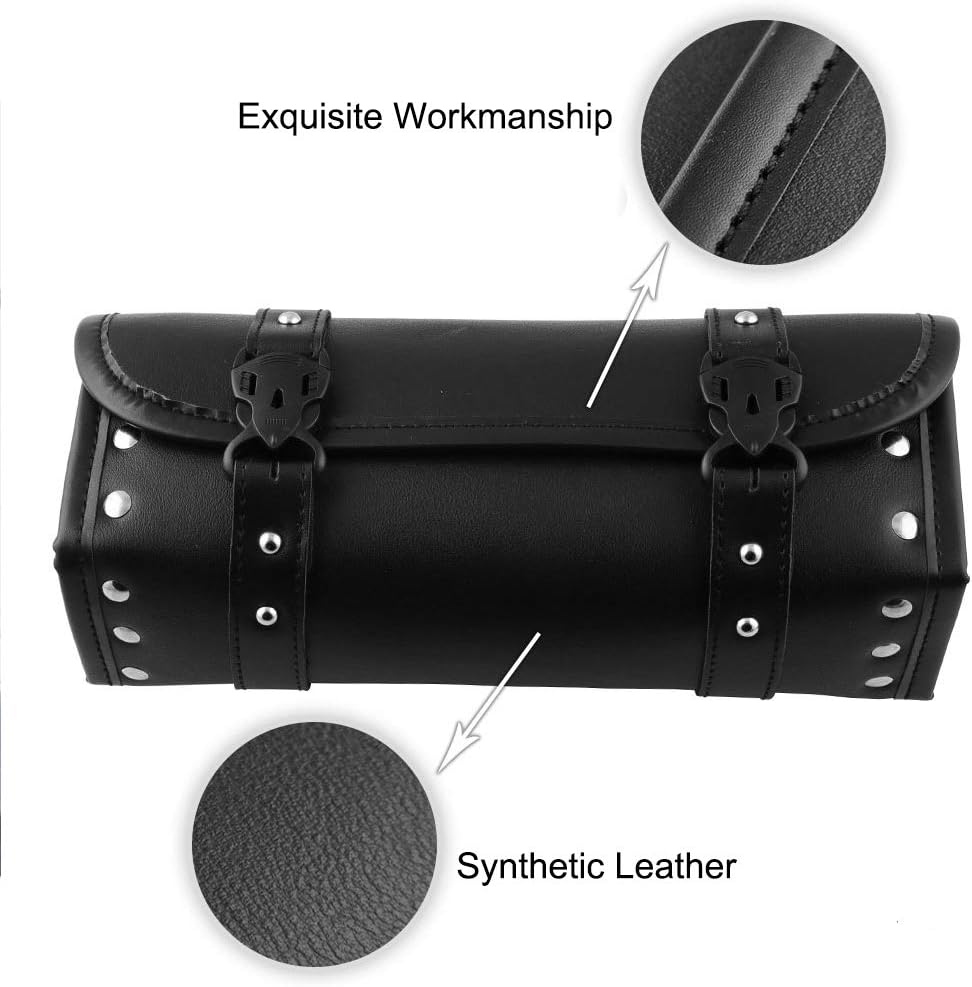 Motorcycle Tool Bag, Universal PU Leather Motorcycle Fork Bag, Saddle Roll Bags, Handlebar Bag, Sissy Bar Storage Tool Pouch for Yamaha Honda Sportster Softail Dyna Kawasaki Suzuki Ducati KTM: Automotive