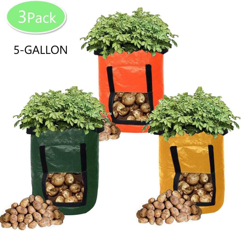 Grow Bags Planting Pots Garden Pots Potatoes Grow Bags Smart Pots for Vegetable Garden Raised Planter and Fruits 3 Color with Handles (PE 3 x Colors) 3 Pack 5 Gallon