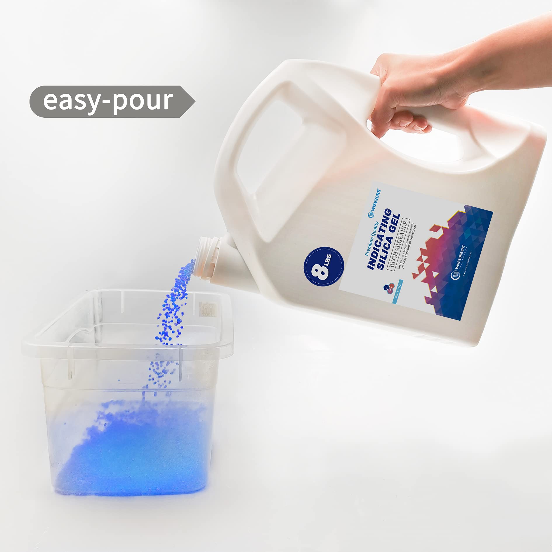 [Net Weight 8LBS] Blue Indicating Silica Gel Beads Desiccants - Rechargeable Desiccant Beads Silica Beads (Blue to Pink, 1 Pack of 8LBS)