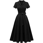 Wedtrend Women's Vintage Tea Dress, Short Sleeve Cocktail Party Dress Work Church Casual Dress