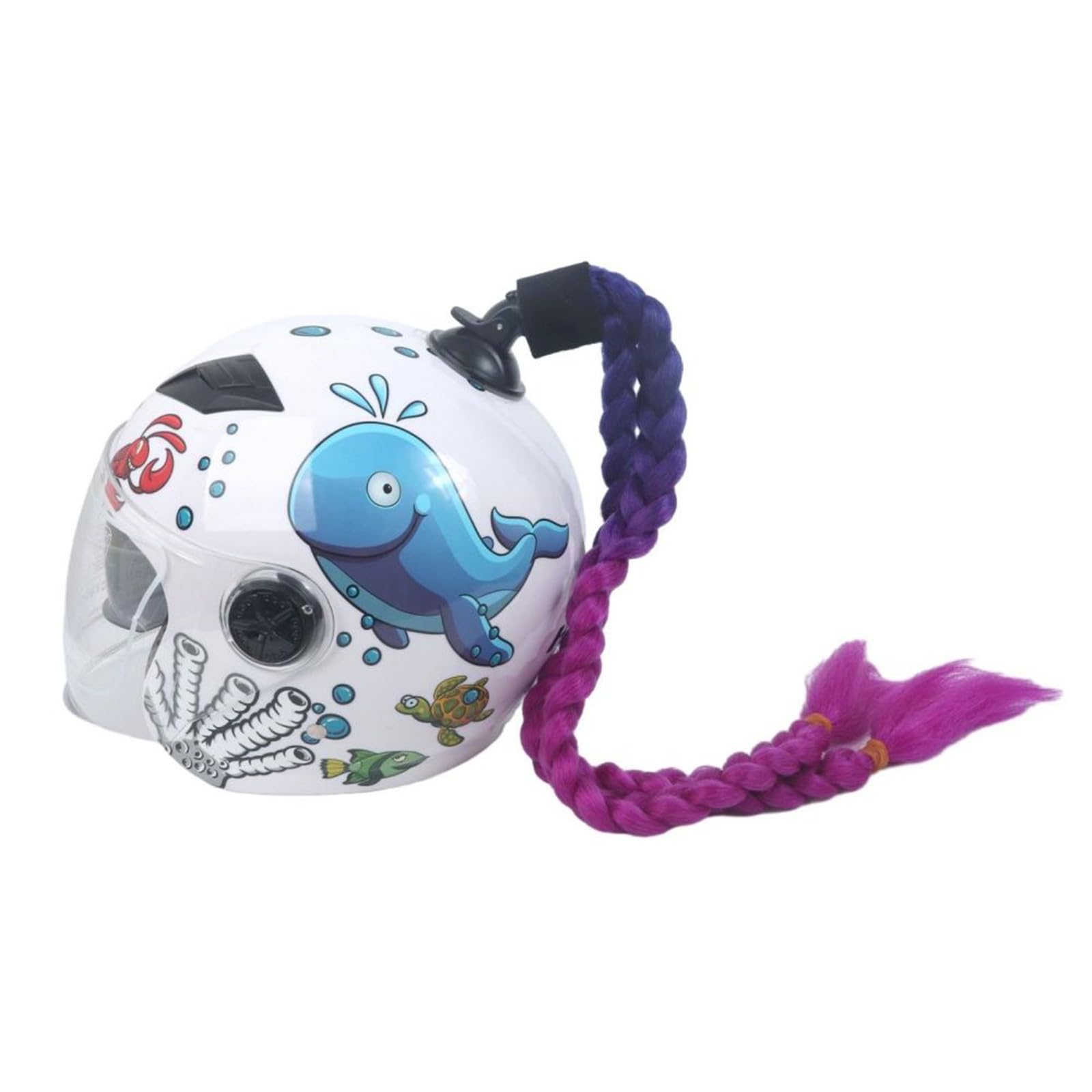 Helmet Ponytail Dual Pigtails Twist Braids Hair with Sucker Bow for Motorcycle Bike Motorbike Motocross Off Road Bicycle Cycling Bikers Riders Skateboarding Scooter Costume Cosplay (Blue Purple)