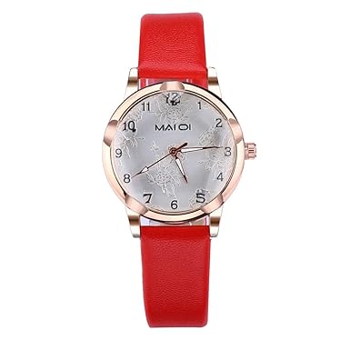 UINGKID Damen Armbanduhr Analog Quarz Mode 3D geprägtes Zifferblatt konvexen Glas einfache Temperament Ledergürtel Lady Watch