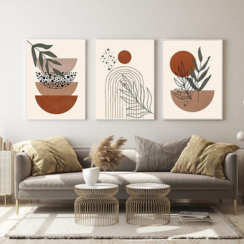 WADBTP Bohemian Style Poster Set, Modern Bedroom Living Room Background Wall Decoration Poster, Plants Abstract Home Decoration Painting, Frameless (Style 1, 60X90CM*3)