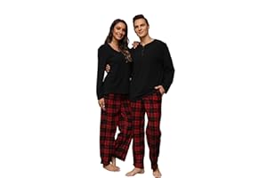 U2SKIIN Couple Pajama Sets, Plaid Pajama Set for Men and Women Soft Warm Pjs Set