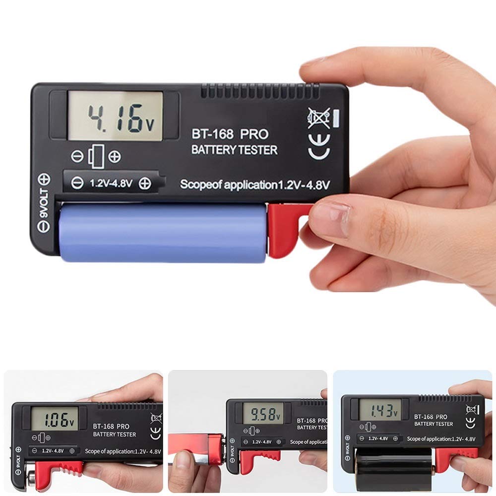 Litthing Battery Tester Battery Checker for AA AAA C D 9V 1.5V Button Cell Batteries Portable Black Multi Size (BT-168 PRO)