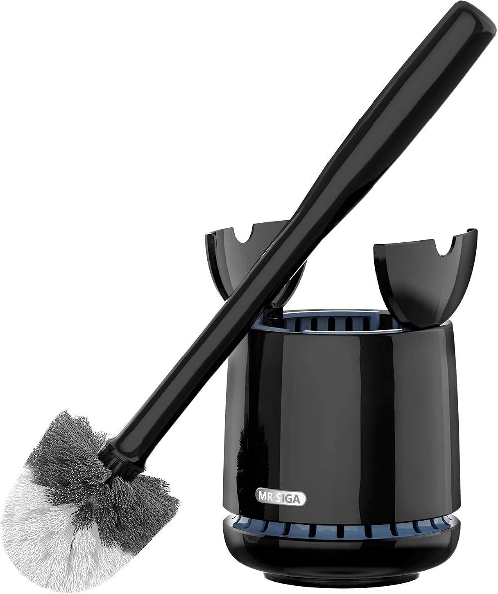 MR.SIGA Toilet Bowl Brush and Holder Premium Solid Handle Black 1 Pack
