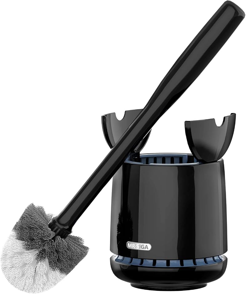 MR.SIGA Toilet Bowl Brush and Holder Premium Solid Handle Black 1 Pack