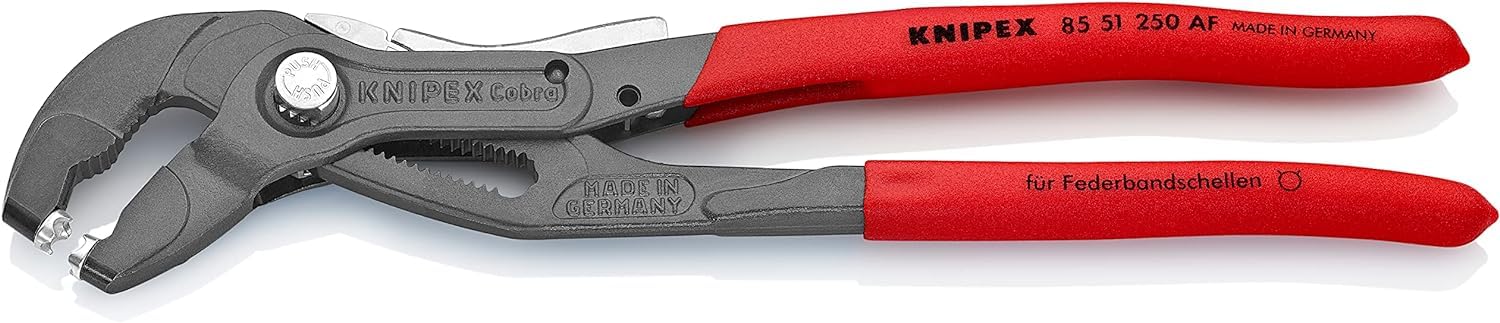 KNIPEX Spring Hose Clamp Pliers with Retainer with Non-Slip Plastic Coating 250 mm, 85 51 250 AF