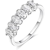 IMOLOVE Moissanite Wedding Bands for Women, Dainty 6 Stone Oval Eternity Wedding Band 1.5 Carat Everyday Fashion Silver Moissanite Rings for Women with 18K White Gold Plated Size 5-11