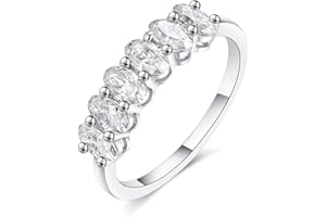 IMOLOVE Moissanite Wedding Bands for Women, Dainty 6 Stone Oval Eternity Wedding Band 1.5 Carat Everyday Fashion Silver Moissanite Rings for Women with 18K White Gold Plated Size 5-11