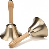 2 Pack Super Loud Solid Brass Hand Call Bell, 3.15 Inch