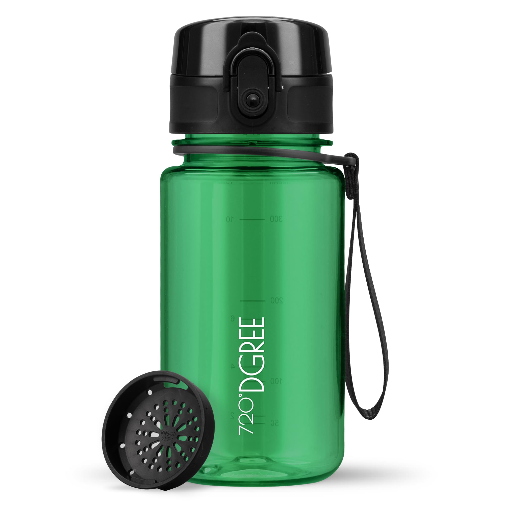 720°DGREE Water Bottle Kids 350ml “uberBottle“ crystalClear +Sieve - BPA-Free Tritan, Leakproof, Reusable Drinking Bottle - Waterbottle for Children from 2 Years, Kindergarten, School, Playground