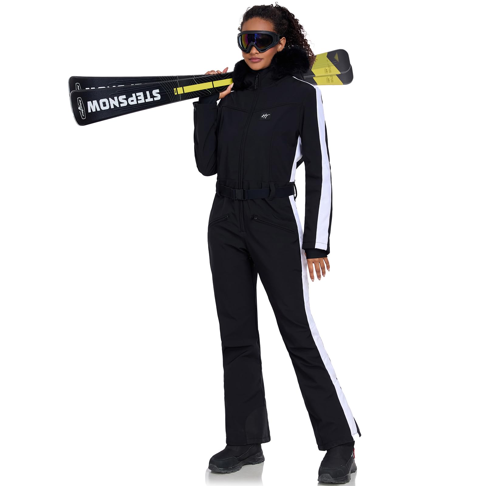 Photo 1 of HOTIAN Womens Ski Suits Onesies Snowsuit Jumpsuits Winter Outdoor Sports Waterproof One Piece Snowboard Ski Outfits(Black-M)