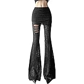 Allpunkall Gothic Bottom Pants for Women Punk Wide Leg Rave Goth Disco Festival