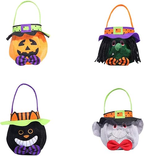 Amazon 4pcsハロウィンバッグ帽子ラウンドトートバッグハロウィン祭りの子供お菓子ギフトバッグ 子供のための不織布ハロウィーンパッケージ袋を感じました インテリア オンライン通販