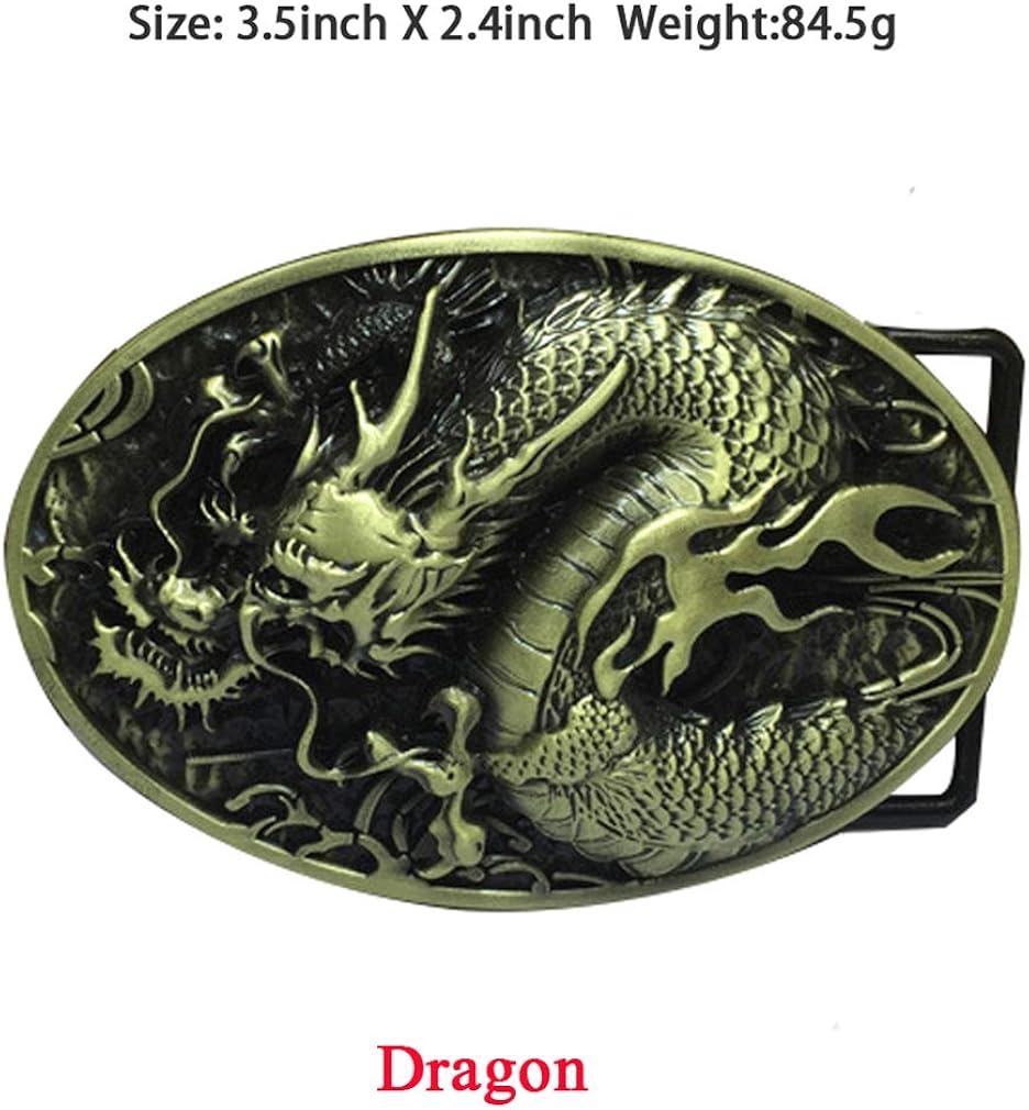 LKMY Chinese Dragon Head 3D Belt Buckle,Mythical Themed Authentic Dragon Designs (A brown): Clothing