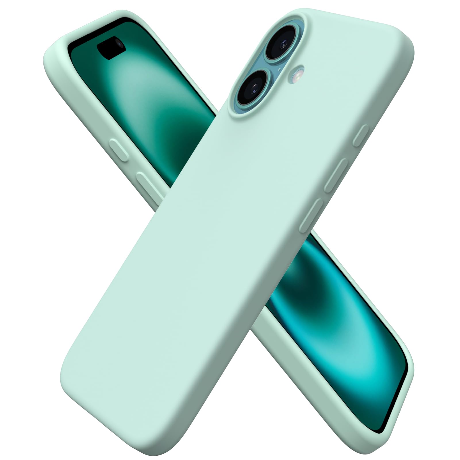 Photo 1 of ORNARTO Compatible with iPhone 16 Case 6.1", Slim Liquid Silicone 3 Layers Full Covered Soft Gel Rubber Shockproof Phone Case, Protective Cover with Anti-Scratch Microfiber Lining-Mint Green