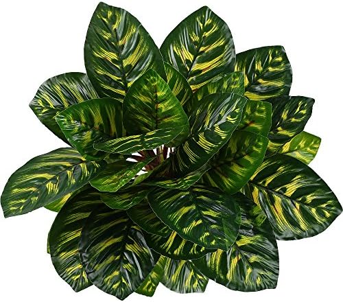 HOGADO Artificial Shrubs, 2pcs Silk Greenery Plants Tropical Leaves Wall Planter Office Veranda Pot Patio Kitchen Multi-color
