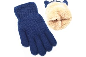 FENELY Winter Gloves for Boys Girls - Kids Warm Knit Thermal Cable Knitted Gloves Wool Fleece Lined Mittens for Cold Weather