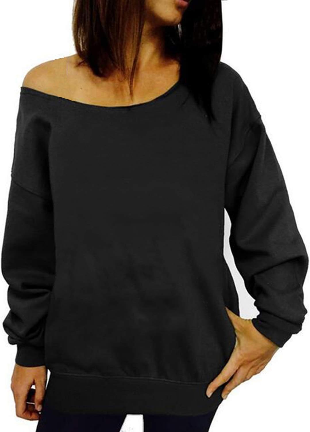 TWKIOUE Women's Off Shoulder Sweatshirt Letter Print Slouchy Pullover Shirts