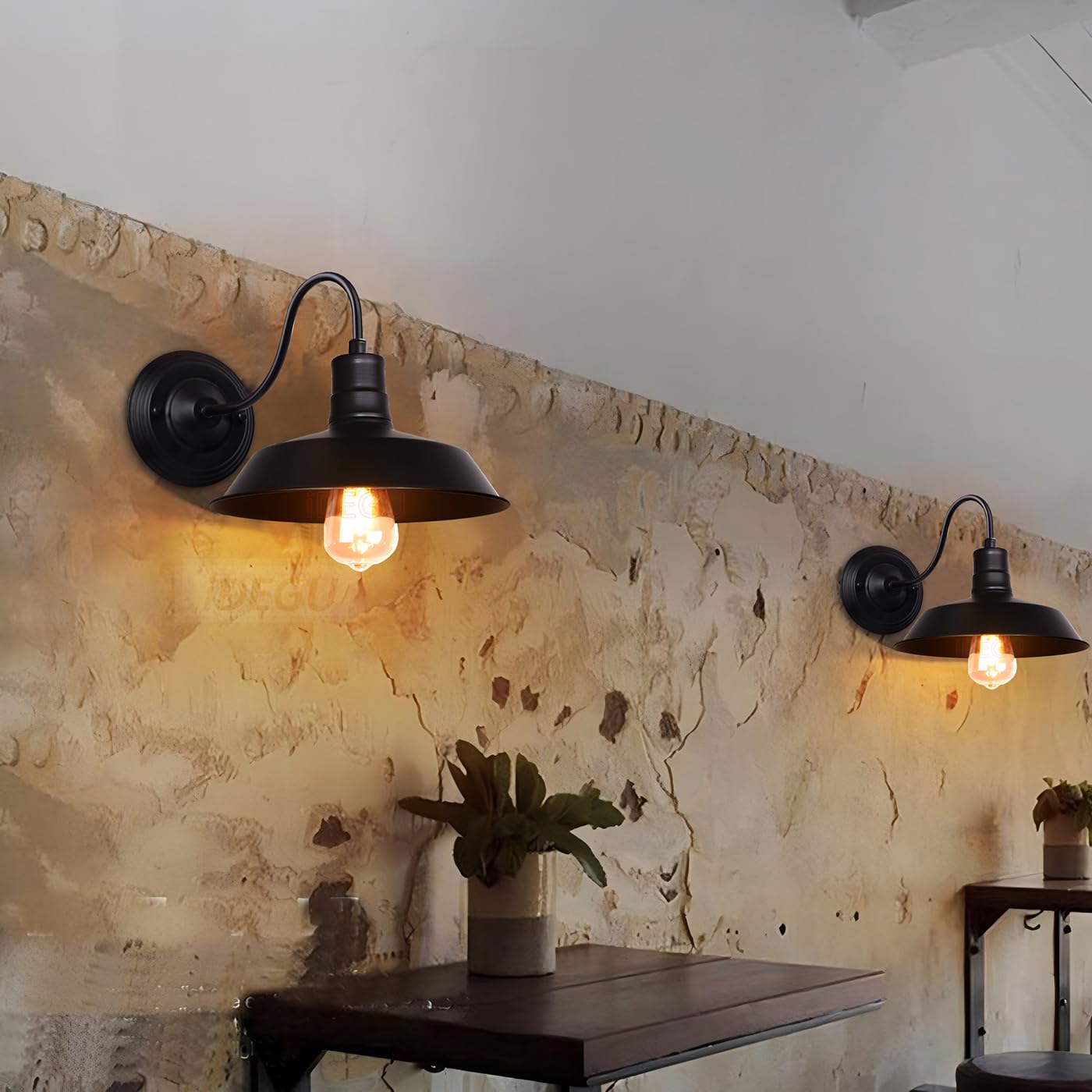 iDEGU 2 Pack Vintage Wall Lights, 26CM Industrial Wall Sconces Indoor E27 Edison Wall Lamp Shade Retro Wall Light Fixture for Loft Bedroom Kitchen Office (Black)