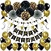Zerodeco Birthday Decoration Set, Happy Birthday Banner Bunting with 4 Paper Fans Tissue 6 Paper Pom Poms Flowers 10 Hanging Swirls and 20 Balloons for Birthday Party Decorations - Black and Gold primary