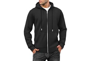 Caracilia Mens Zip Up Hoodies Midweight Loose Fit Fleece Full-Zip Sweatshirts Jackets