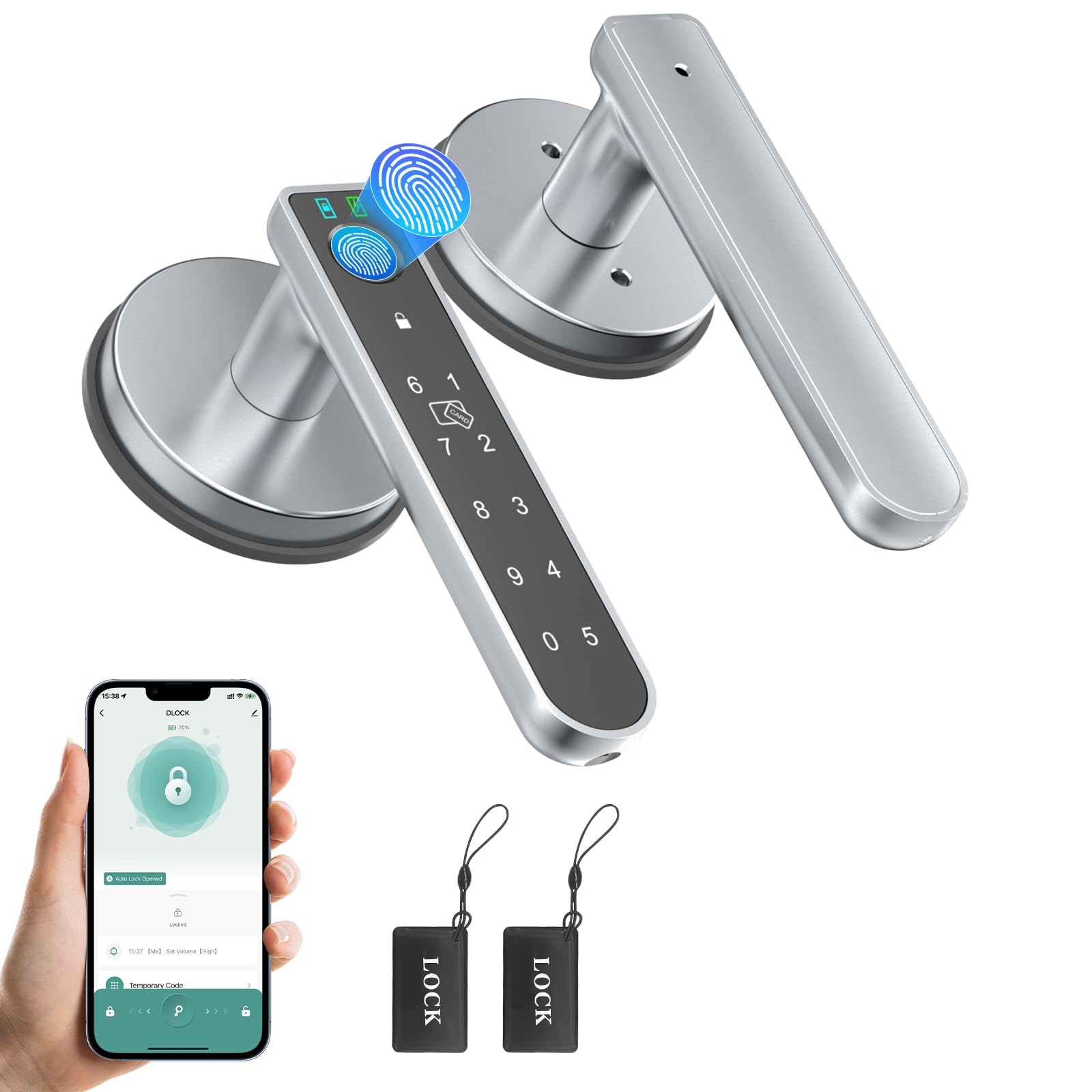 Photo 1 of BAFUWEIY Fingerprint Door Lock, Finger Print Door Knobs Thumbprint Door Knob with App Control/Fingerprints/IC Cards/Codes/Keys, Smart Lock for Bedroom Home Apartment Grey