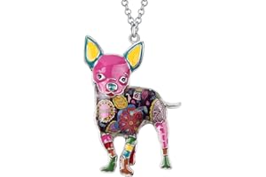 BONSNY Love Pets Enamel Zinc Alloy Metal Chihuahua Necklace Dog Animal Pendant Unique Design 18"