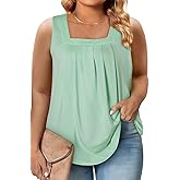 Eytino Women Plus Size Tank Tops Summer Casual Square Neck Sleeveless Blouse Shirts(1X-5X)