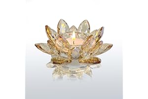 Kolnlala Crystal Lotus Flower Tealight Candle Holders/Glass Tea Light Candlestick Decor Decoration for Christmas Home Wedding Party… (Gold 1pc)