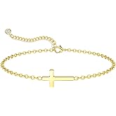 14K Gold-Plated Cross Bracelets for Women, Dainty Small Cross Link Chains Bracelets, Cute Tiny Bracelet Christian Religious Faith Jewelry Gifts