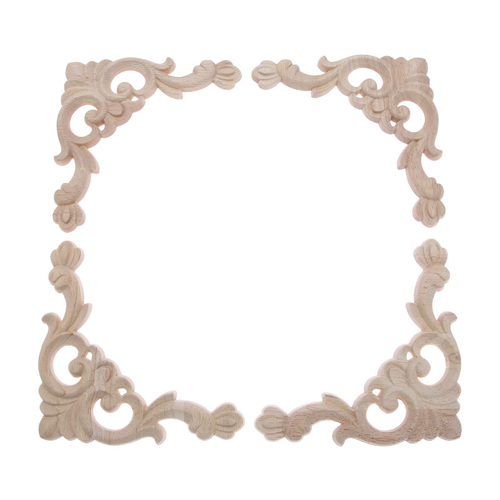 MUXSAM 4Pcs 14cm Middle Hollow Fine Unpainted Wood Carved Corner Onlay Applique Frame Background Wall Home Furniture Cabinet Door Decor
