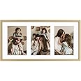 Golden State Art, 4x6 Aluminum Collage Frame, Displays 6x4 Pictures With 3 Openings Mat or One 7x14 Photo, Real Glass, Portrait/Landscape Wall Display, Gold, 1 Pack