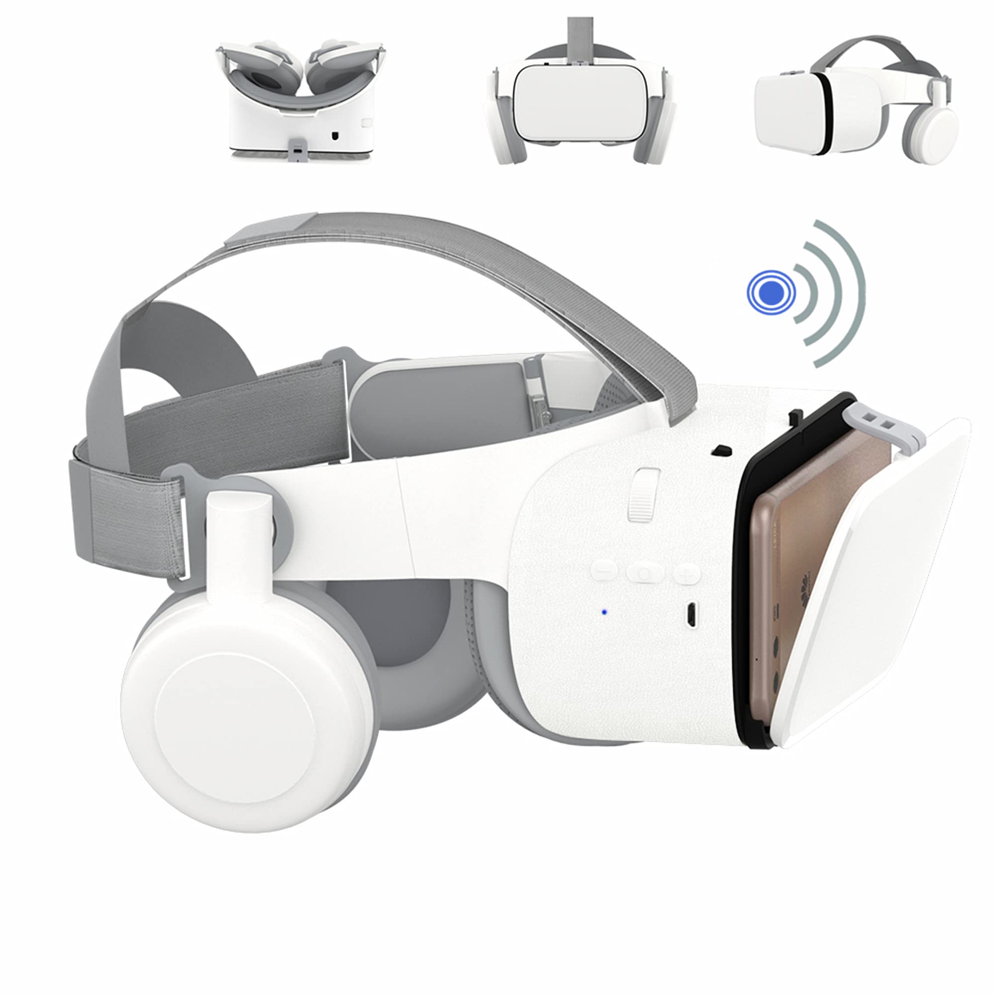 3D VR Glasses with HiFi Bluetooth Headphones, Immersive Virtual Reality Headset for Games & Movies, Compatible with iPhone and Android 4.7–6.3 inches, Birthday and Xmas Gift