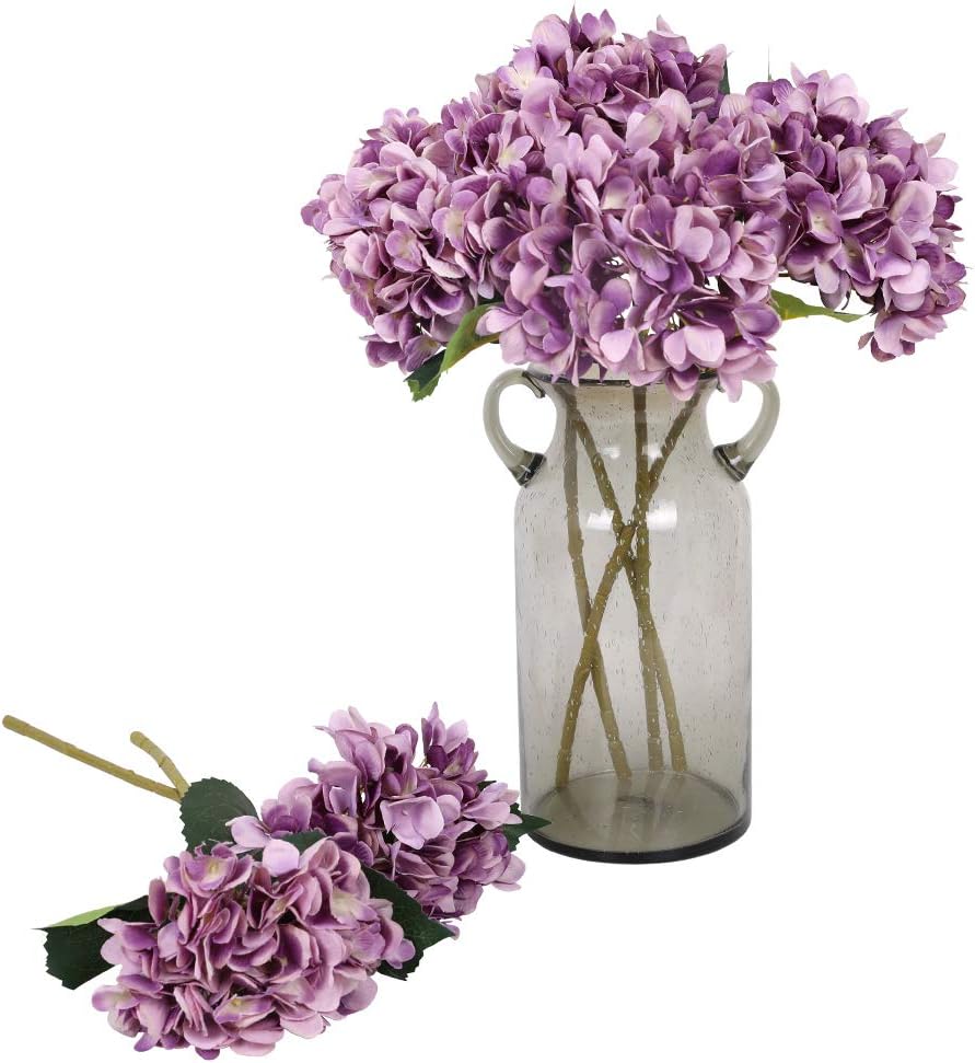 Kisflower 6Pcs Silk Hydrangea Artificial Flowers Realistic Hydrangea Flowers Bouquet for Wedding Party Office Home Decor (Purple)