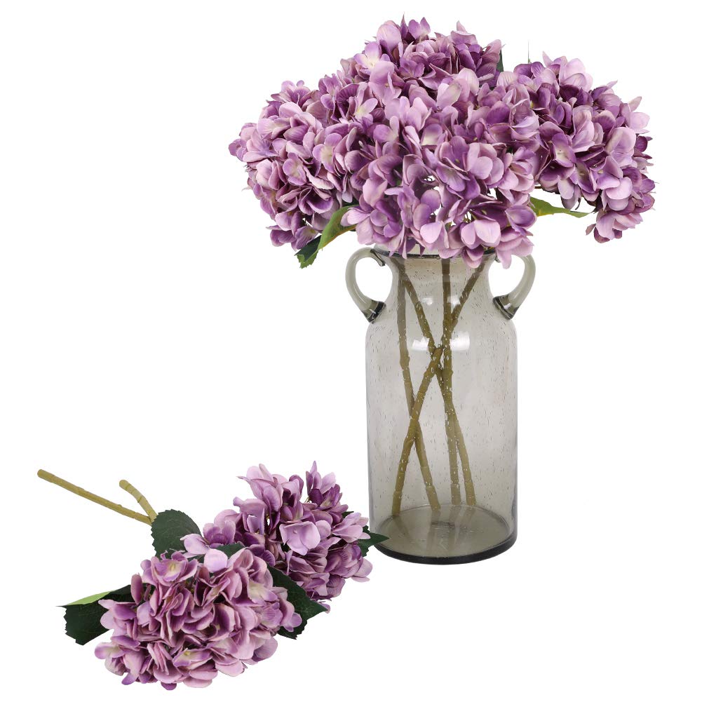 Kisflower 6Pcs Silk Hydrangea Artificial Flowers Realistic Hydrangea Flowers Bouquet for Wedding Party Office Home Decor (Purple)