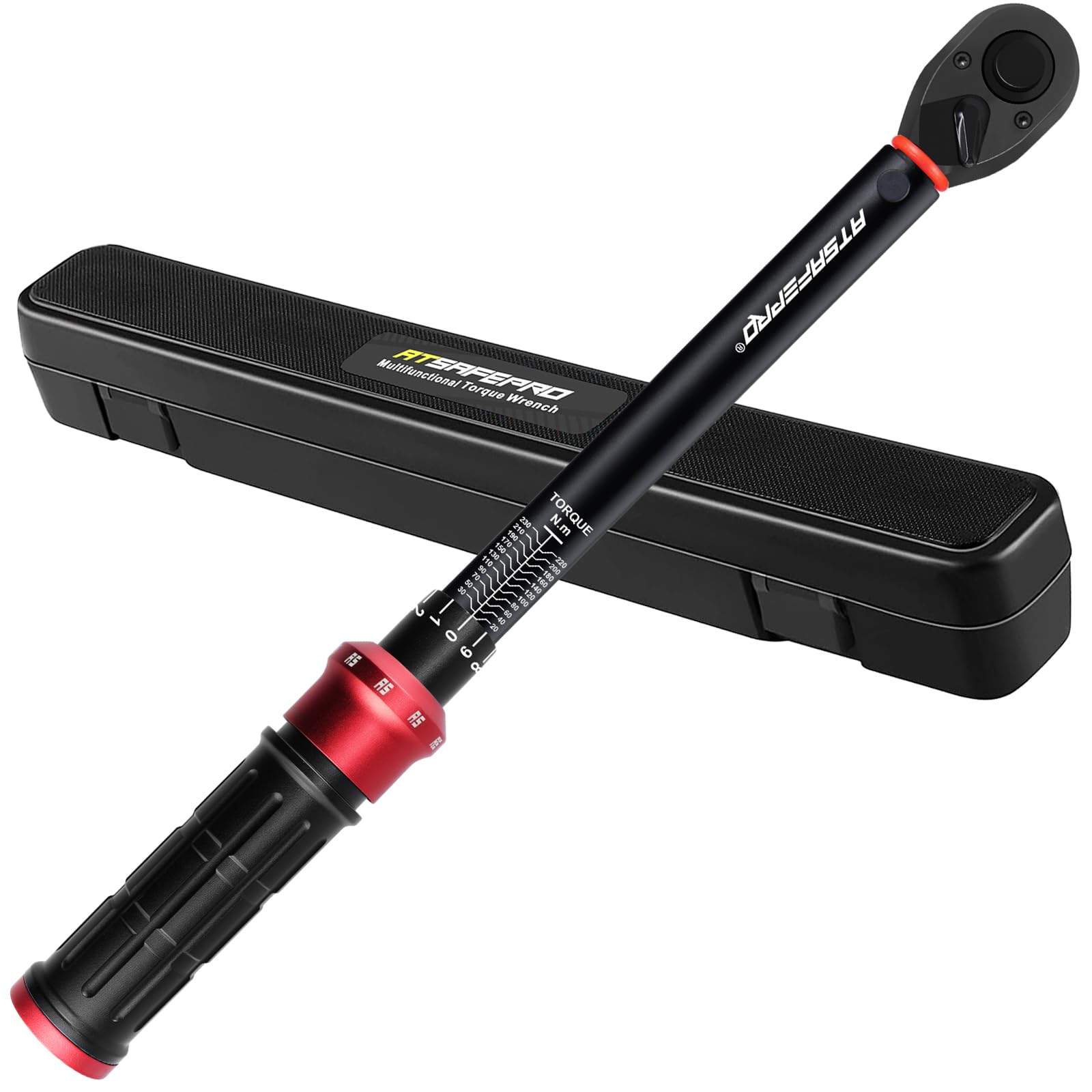 ATsafepro Torque Wrench 1/2 Inch, Torque Measuring Wrench 20-230 Nm, Dual Direction Adjustable 72 Tooth for Automobile Maintenance, ±3% Accuracy Car Tools